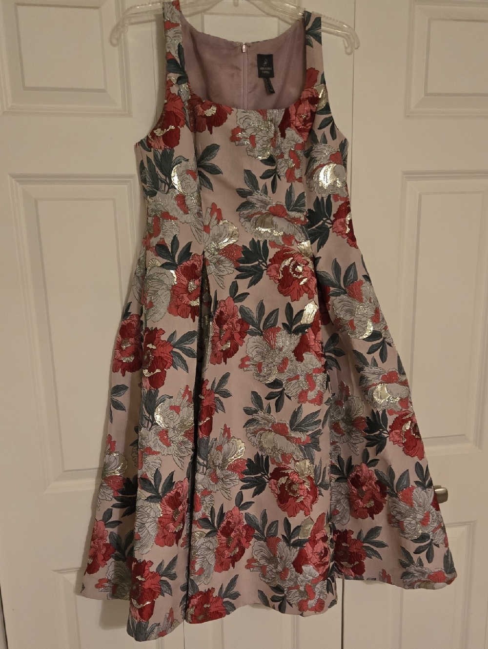 Adrianna Papell Pink Floral Foil-Accent Women's Party Dress Size 12